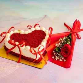 Red velevet cake with single flower combo 