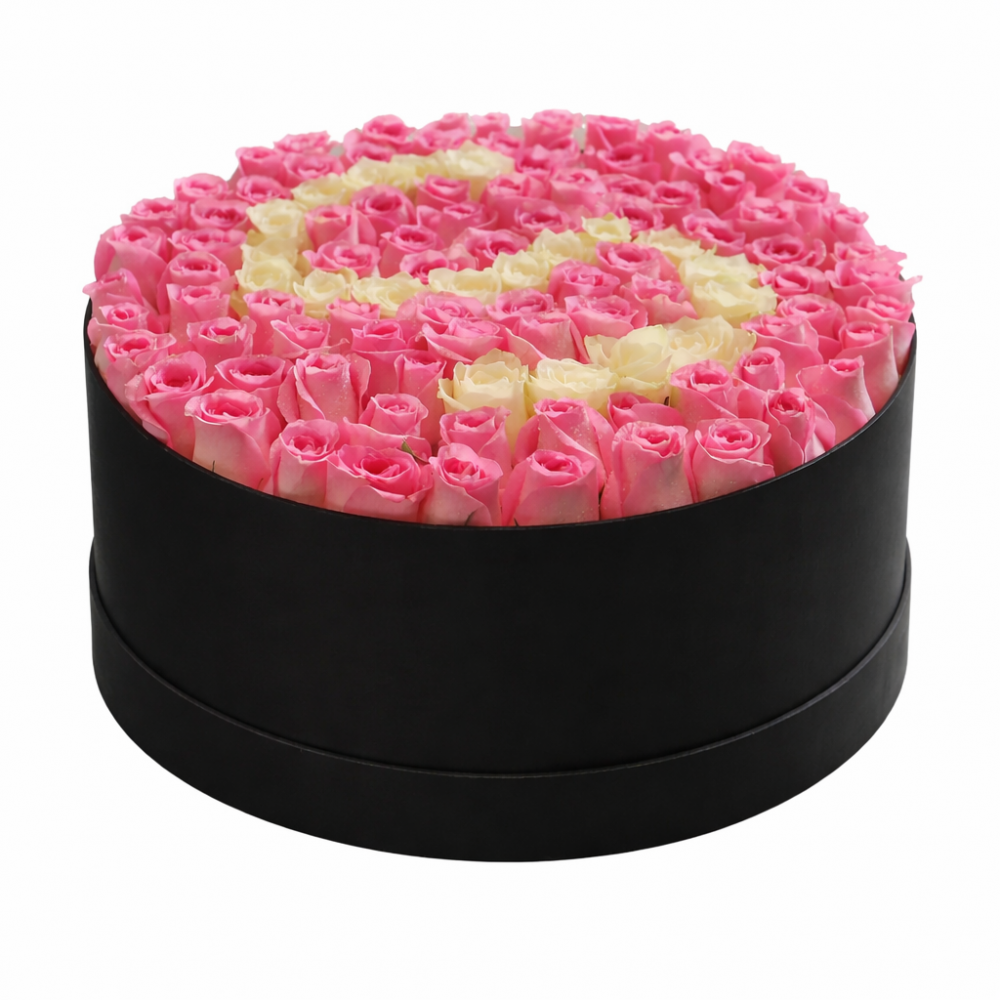 Black Box with custom pink & white rose initial